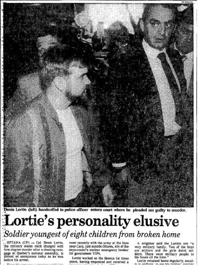 Extract from an article, which appeared in the Winnipeg Free Press on Thursday 10 May 1994. Denis Lortie can be seen in the foreground on the left.